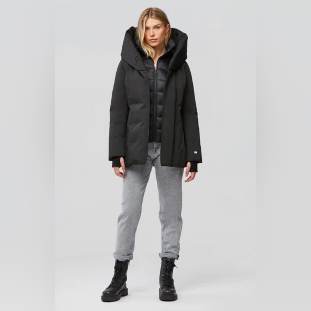 Black hip-length hooded parka